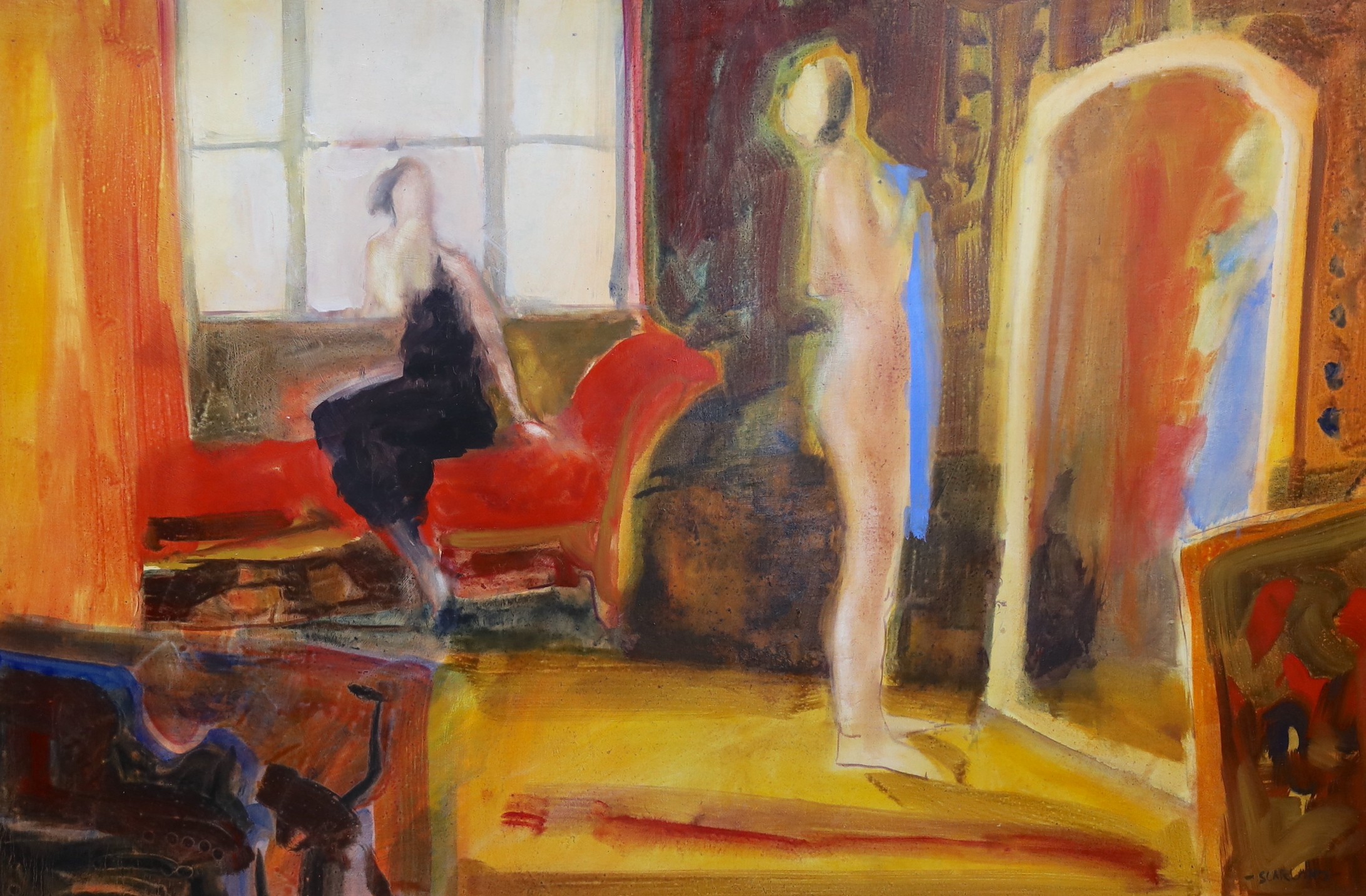 John Scarland (b.1947), oil on board, 'The Mirror', signed, 80 x 120cm